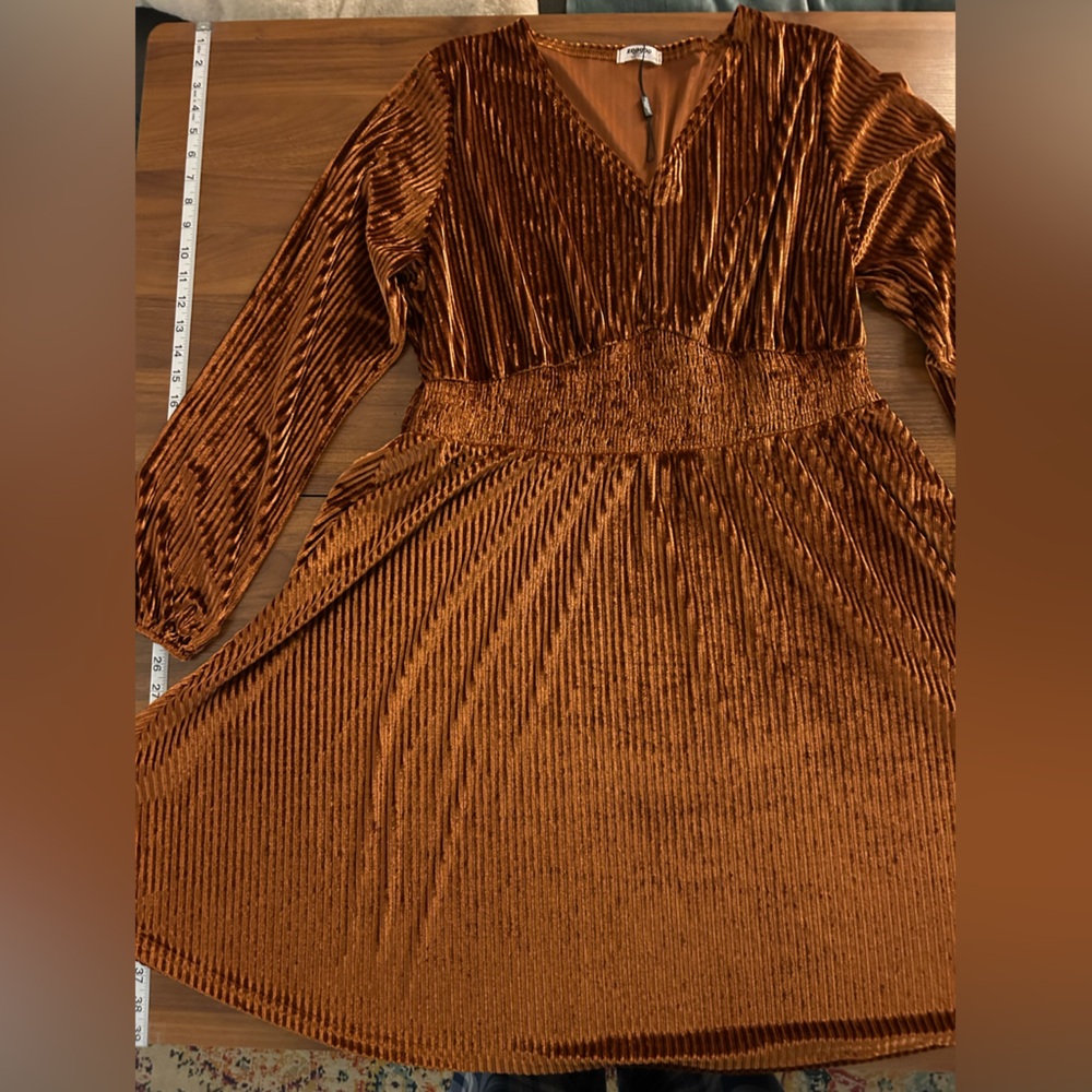 Zeagoo Burnt Orange Crushed Velvet Dress